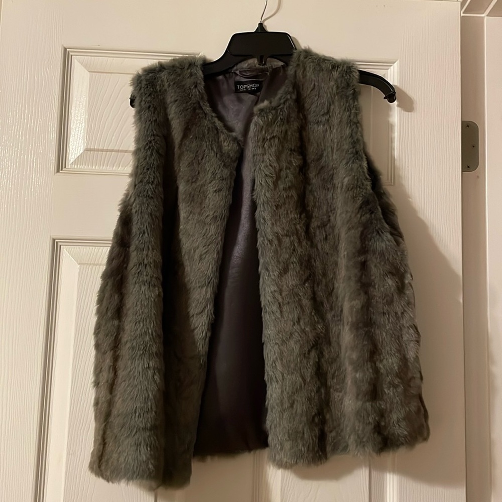 Gray Top Shop Faux Fur Vest